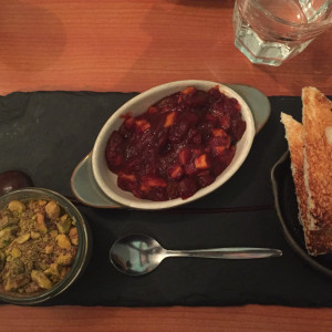 Wicklow duck liver creme, lime jelly, pistachio, toast, and raisin, apple, and star anise jam, The Vintage Kitchen